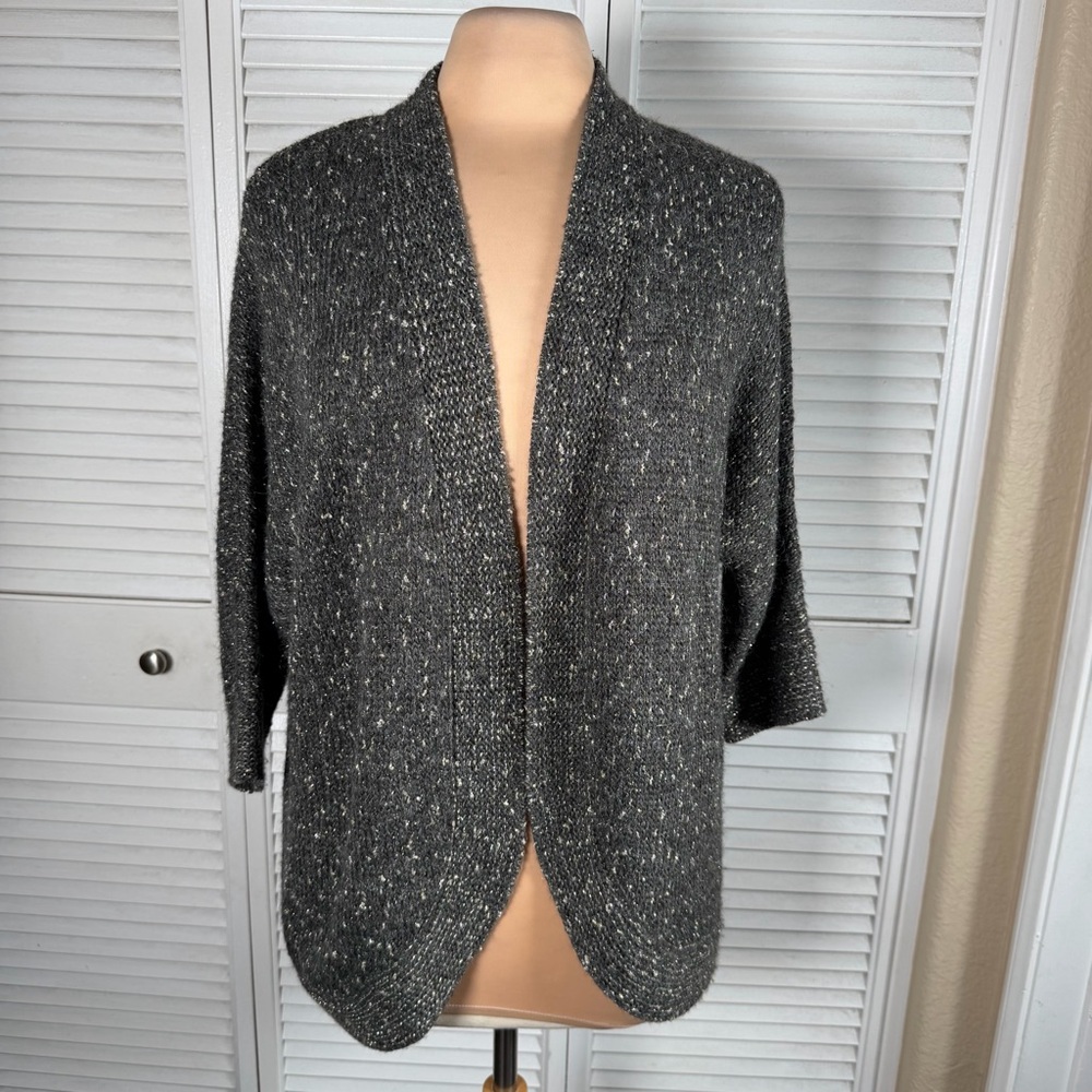 Chico’s Textured Open Cardigan Size 1 Metallic Knit 3/4 Sleeve Chic